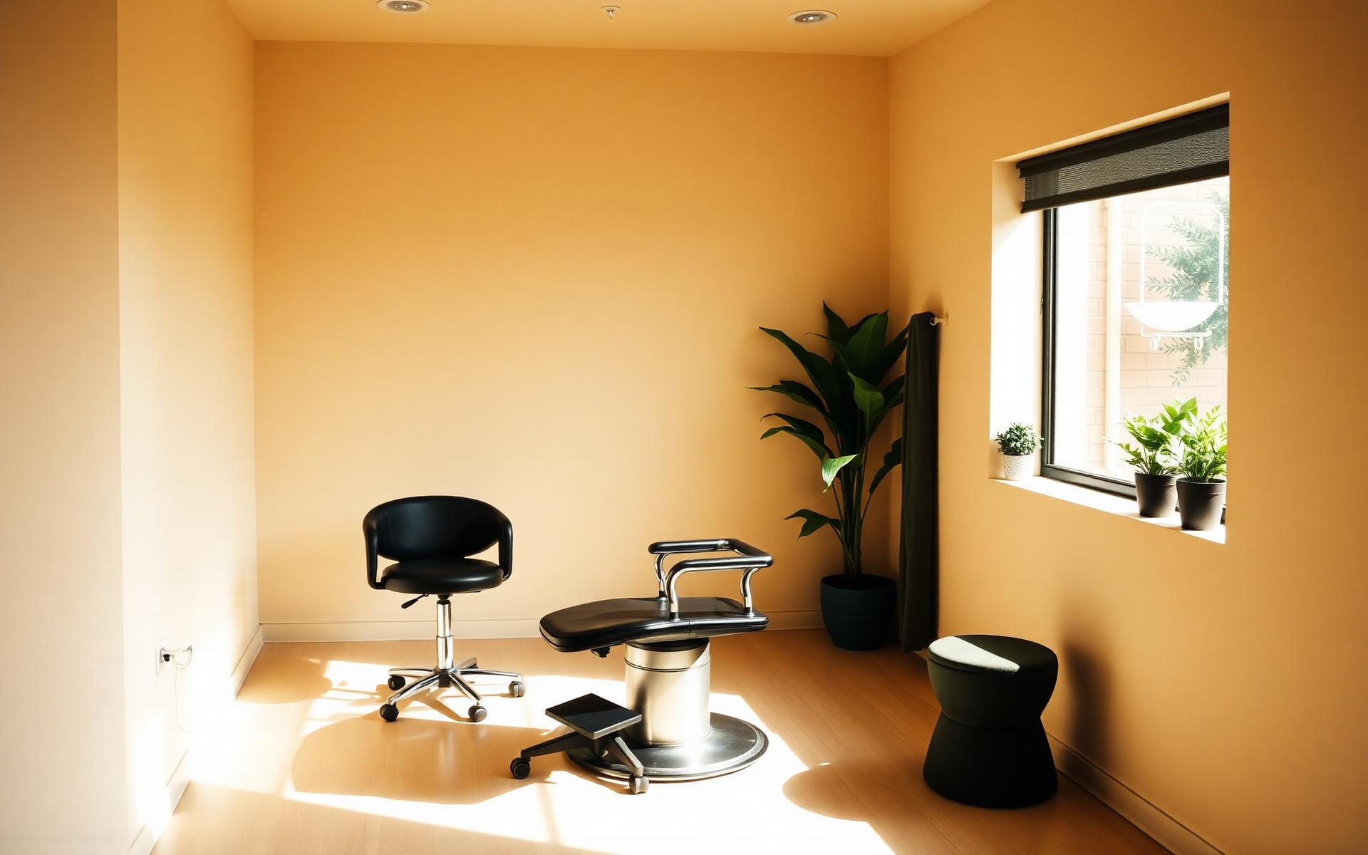 A quiet, sunlit tattoo studio workstation